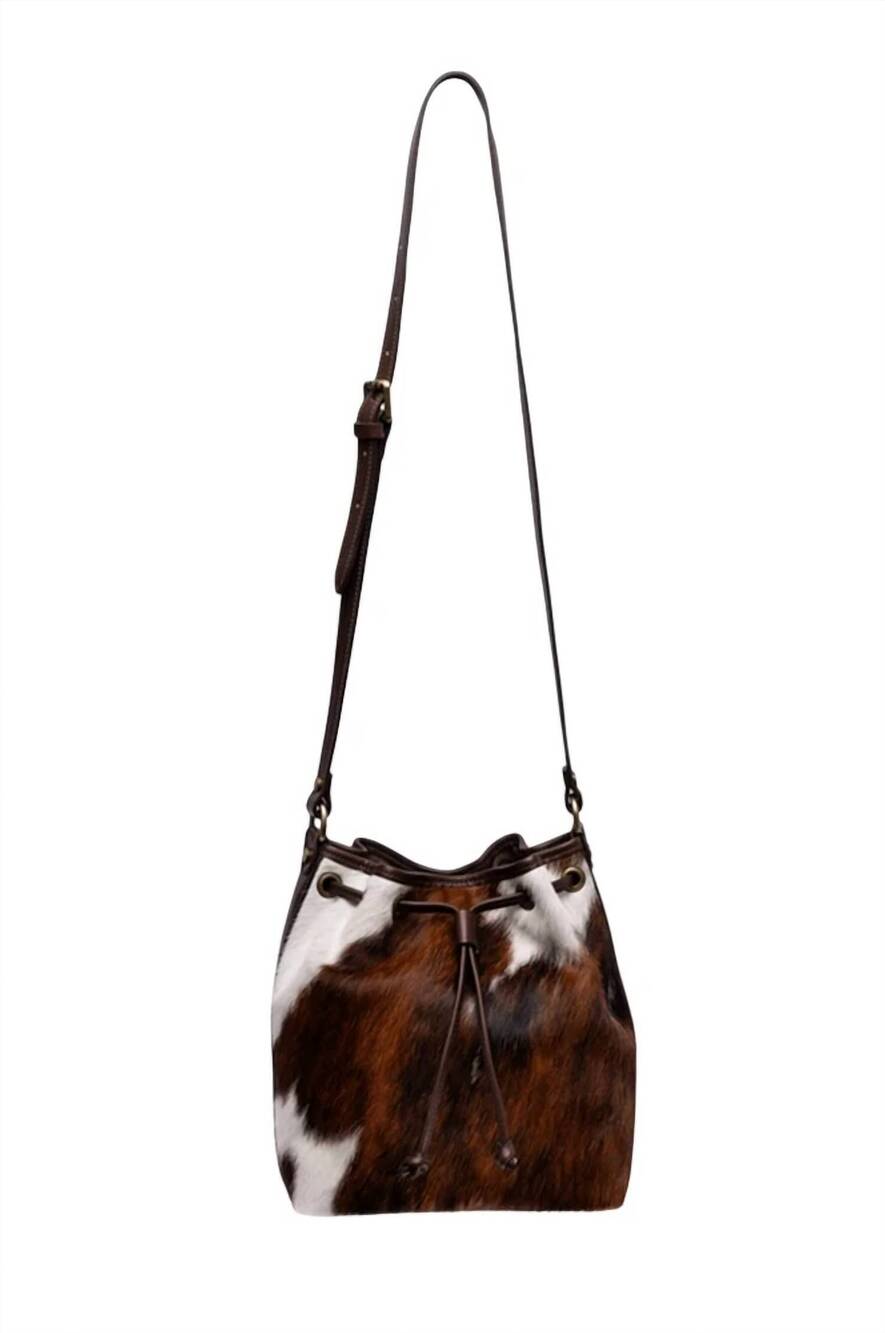 NEW JOHNNY WAS cow italian calf hair cinch crossbody bucket bag in brown